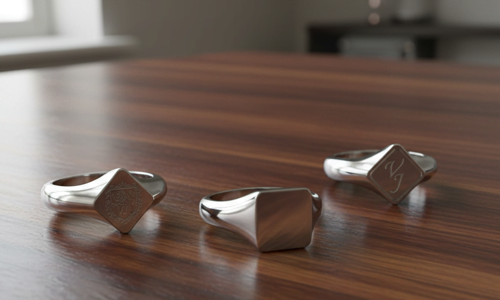 Gravierte Siegelringe auf dem Tisch